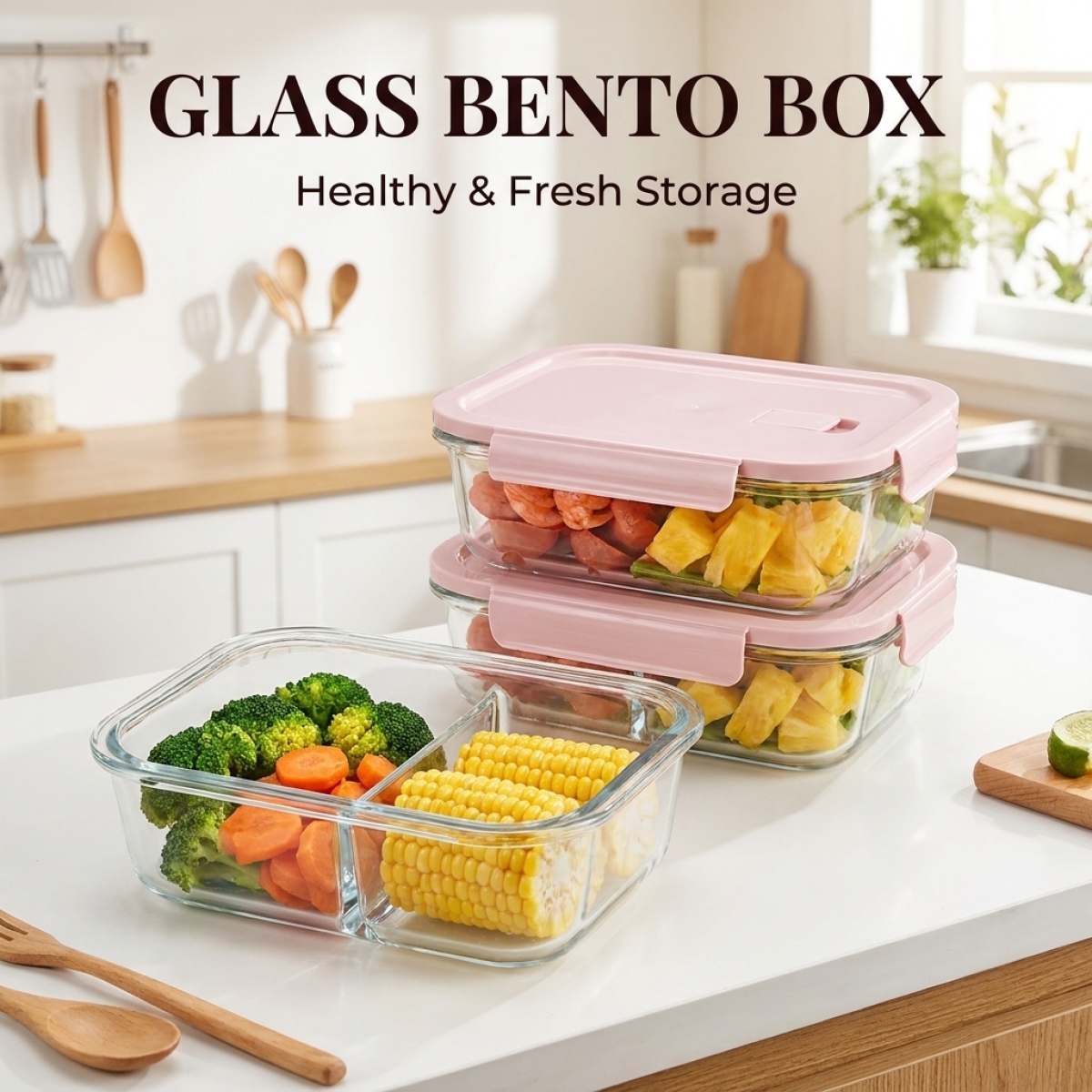 Meal Prep Easy - Cute Pink Glass Meal Prep Container–Microwave