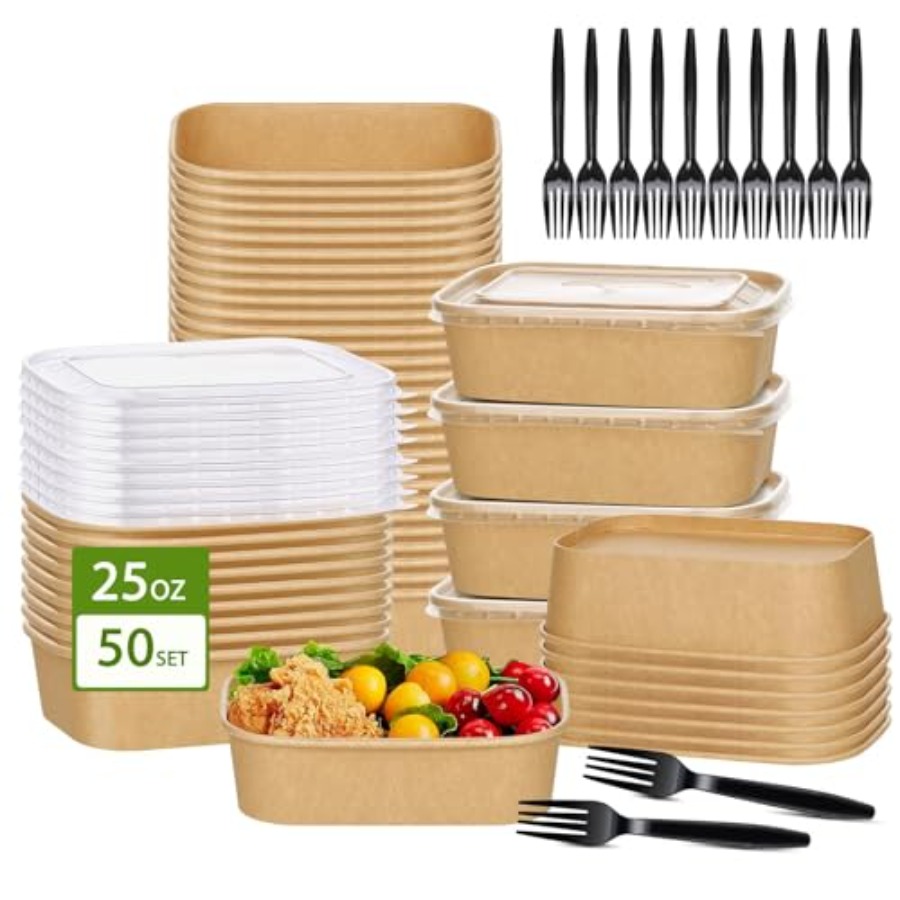 Meal Prep Pasta - Pack Paper Bowls, Disposable Food Containers